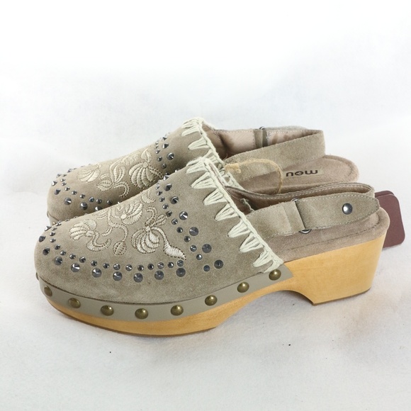 Mou Shoes - MOU Closed Toe Studded Floral Suede Slingback Clog